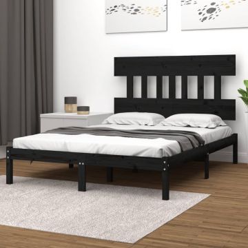 vidaXL Bedframe massief hout zwart 140x190 cm