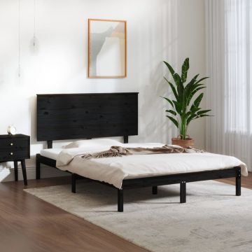 vidaXL Bedframe massief hout zwart 120x190 cm 4FT Small Double