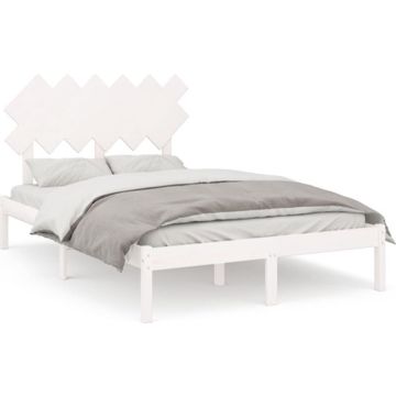 vidaXL Bedframe massief hout wit 120x190 cm 4FT Small Double