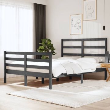 vidaXL Bedframe massief grenenhout grijs 140x190 cm