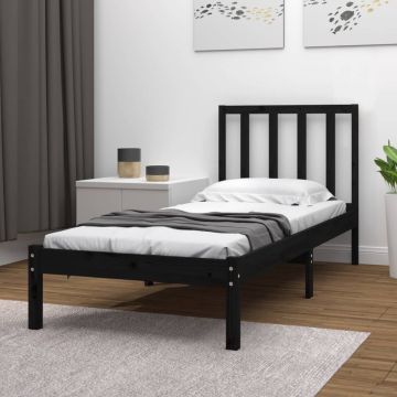 vidaXL Bedframe massief grenenhout zwart 75x190 cm 2FT6 Small Single