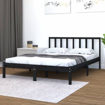 vidaXL Bedframe massief grenenhout zwart 150x200 cm 5FT King Size