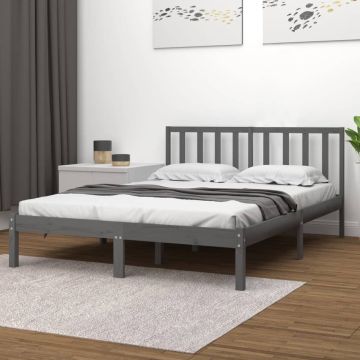 vidaXL Bedframe massief grenenhout grijs 200x200 cm