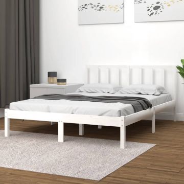 vidaXL Bedframe massief grenenhout wit 120x190 cm 4FT Small Double