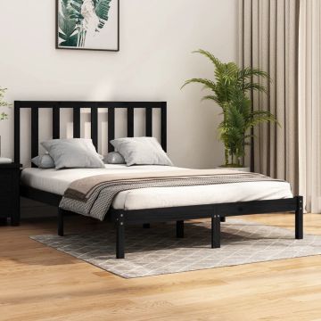 vidaXL Bedframe massief grenenhout zwart 135x190 cm 4FT6 Double