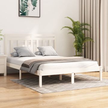 vidaXL Bedframe massief hout wit 135x190 cm 4FT6 Double