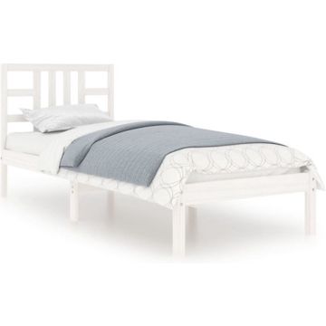 vidaXL Bedframe massief hout wit 75x190 cm 2FT6 Small Single