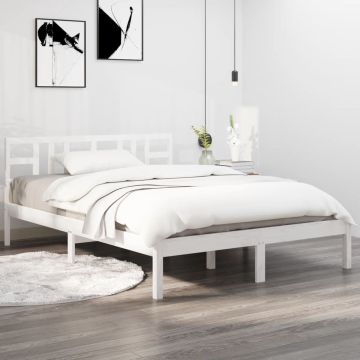 vidaXL Bedframe massief hout wit 120x190 cm 4FT Small Double