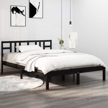 vidaXL Bedframe massief hout zwart 120x190 cm 4FT Small Double