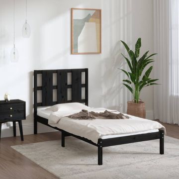 vidaXL Bedframe massief hout zwart 75x190 cm 2FT6 Small Single