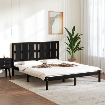 vidaXL Bedframe massief hout zwart 150x200 cm 5FT King Size