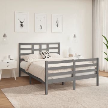 vidaXL Bedframe massief hout grijs 140x190 cm