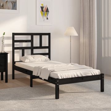 vidaXL Bedframe massief hout zwart 75x190 cm 2FT6 Small Single