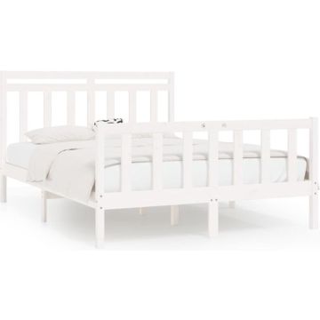 vidaXL Bedframe massief grenenhout wit 150x200 cm 5FT king size