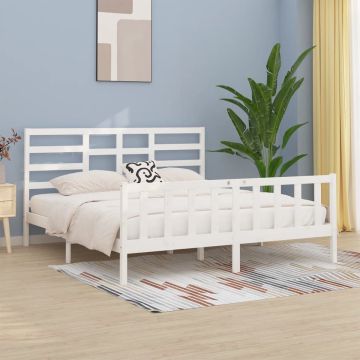 vidaXL Bedframe massief hout wit 180x200 cm 6FT Super King