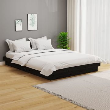 vidaXL Bedframe massief hout zwart 120x190 cm 4FT Small Double