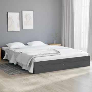 vidaXL Bedframe massief hout grijs 135x190 cm 4FT6 Double