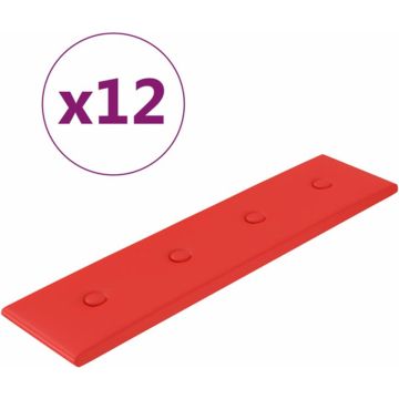 vidaXL Wandpanelen 12 st 1,08 m² 60x15 cm kunstleer rood