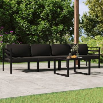 vidaXL 5-delige Loungeset met kussens aluminium antracietkleurig