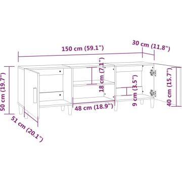 vidaXL Tv-meubel 150x30x50 cm bewerkt hout betongrijs