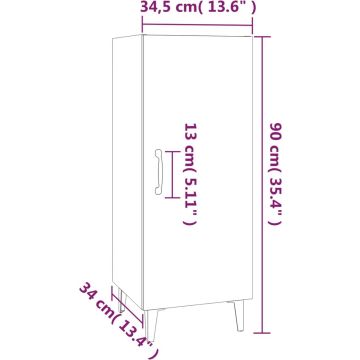 vidaXL Dressoir 34,5x34x90 cm bewerkt hout bruineikenkleurig