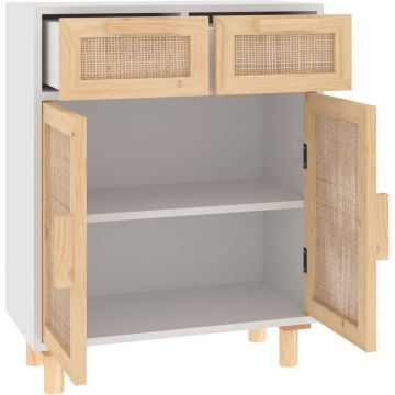 vidaXL Dressoir 60x30x75 cm massief grenenhout en rattan wit