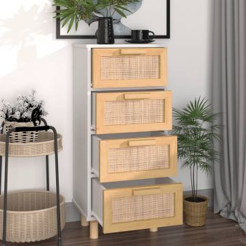 vidaXL Dressoir 40x30x90 cm massief grenenhout en rattan wit