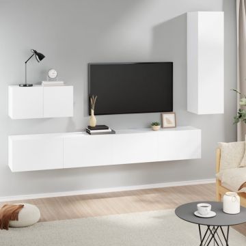 vidaXL 4-delige Tv-meubelset bewerkt hout wit