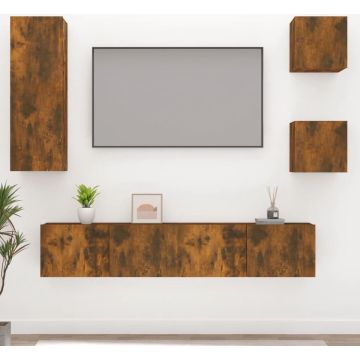 vidaXL 5-delige Tv-meubelset bewerkt hout gerookt eikenkleurig