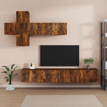 vidaXL 7-delige Tv-meubelset bewerkt hout gerookt eikenkleurig