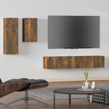 vidaXL 4-delige Tv-meubelset bewerkt hout gerookt eikenkleurig