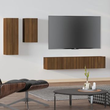 vidaXL 4-delige Tv-meubelset bewerkt hout bruineikenkleurig