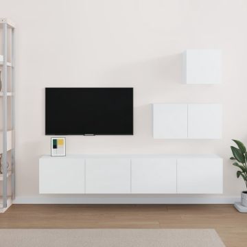 vidaXL 4-delige Tv-meubelset bewerkt hout wit