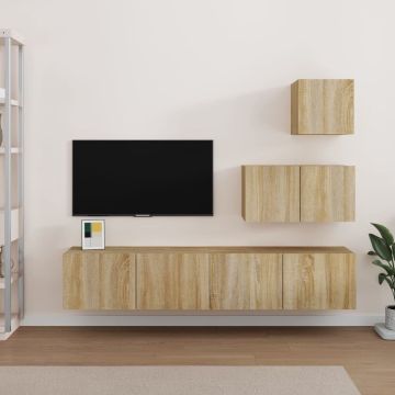 vidaXL 4-delige Tv-meubelset bewerkt hout sonoma eikenkleurig