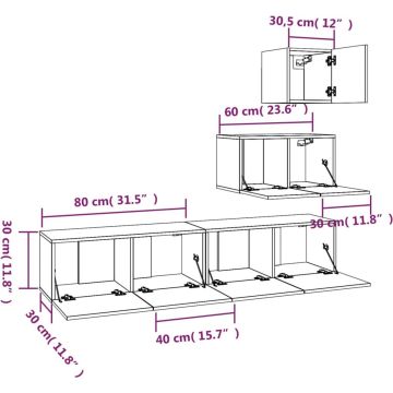 vidaXL 4-delige Tv-meubelset bewerkt hout hoogglans wit