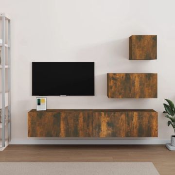 vidaXL 4-delige Tv-meubelset bewerkt hout gerookt eikenkleurig