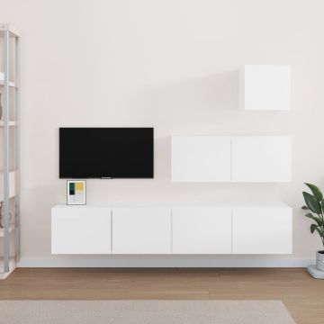 vidaXL 4-delige Tv-meubelset bewerkt hout wit