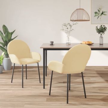 vidaXL Eetkamerstoelen 2 st fluweel crèmekleurig