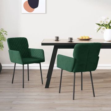 vidaXL Eetkamerstoelen 2 st fluweel donkergroen