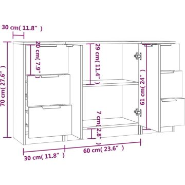 vidaXL Dressoirs 3 st bewerkt hout grijs sonoma eikenkleurig