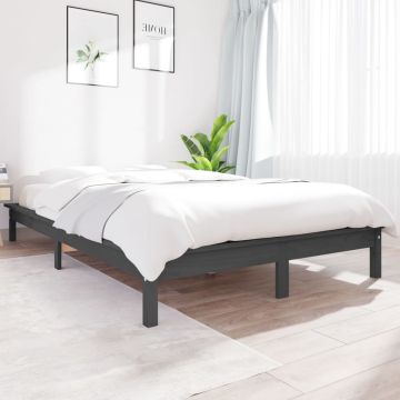 vidaXL Bedframe massief grenenhout grijs 150x200 cm 5FT King Size