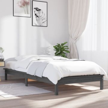 vidaXL Bedframe massief grenenhout grijs 75x190 cm 2FT6 Small Single