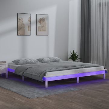 vidaXL Bedframe LED massief hout wit 120x200 cm