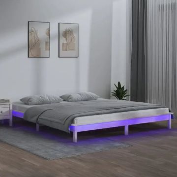 vidaXL Bedframe LED massief hout wit 180x200 cm Super King