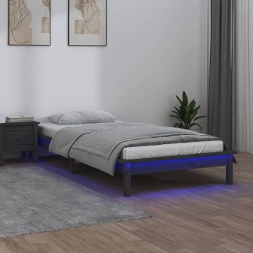 vidaXL Bedframe LED massief hout grijs 90x190 cm Single