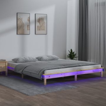 vidaXL Bedframe LED massief hout 120x190 cm 4FT Small Double