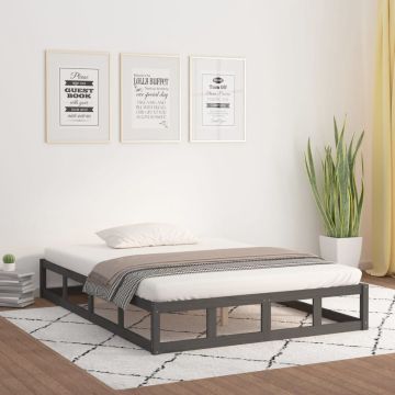 vidaXL Bedframe massief hout grijs 120x190 cm 4FT Small Double