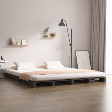 vidaXL Palletbed massief grenenhout grijs 150x200 cm 5FT King Size