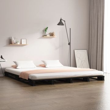 vidaXL Palletbed massief grenenhout zwart 135x190 cm 4FT6 Double