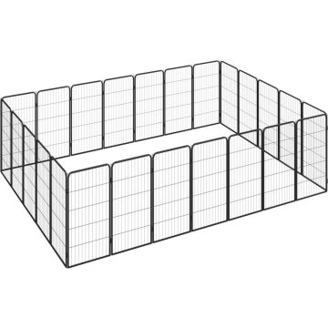 vidaXL Hondenkennel 24 panelen 50 x 100 cm gepoedercoat staal zwart